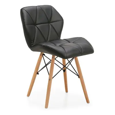 (Black) Eiffel Dining Chairs Wooden Legs Faux Leather Padded Chair