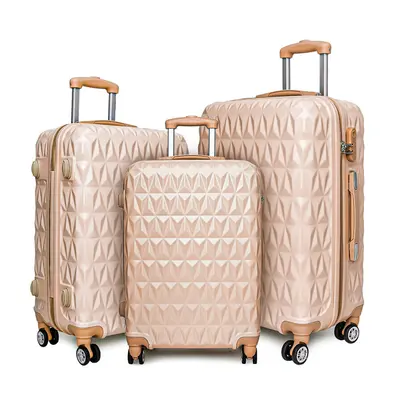 (ROSE GOLD 3PC SET) Hard Shell Wheel Spinner Suitcase Trolley Cabin