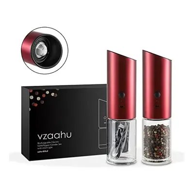 Vzaahu Electric Salt and Pepper Grinder Set of 2, Rechargeable USB, Adjustable Coarseness, Red C