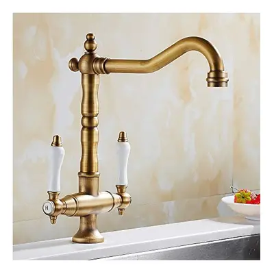 Traditional Kitchen Sink Mixer Tap Double Handle Solid Brass Kitchen Tap Antique Bronze Brass Ge