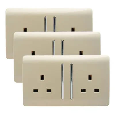 Trendi Gang Artistic Modern Glossy Amp Switched Tactile Plug Socket Champagne Gold (3 Pack)