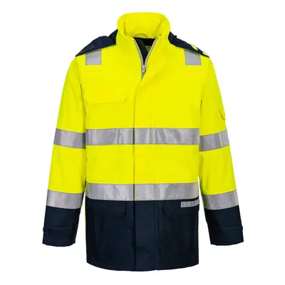 (Yellow/Navy, L) Portwest Bizflame Rain+ Hi-Vis Light Arc Jacket