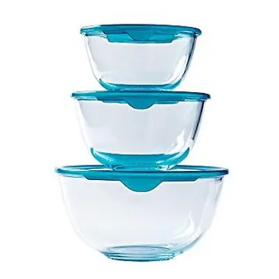 Pyrex Prep & Sotre Set of Heavy Duty Glass Bowls with Lid (0.5L - 1L - 2L) - BPA