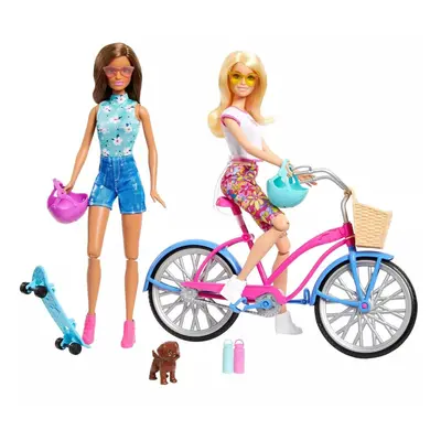 Barbie Outdoor Bike Playset Bundle Blonde and Brunette Doll with Puppy Summer Fun Set HJY84