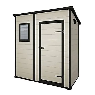 Keter Manor Outdoor Pent Single Door Garden Storage Shed x 4ft Beige Brown Wood Effect Fade Free