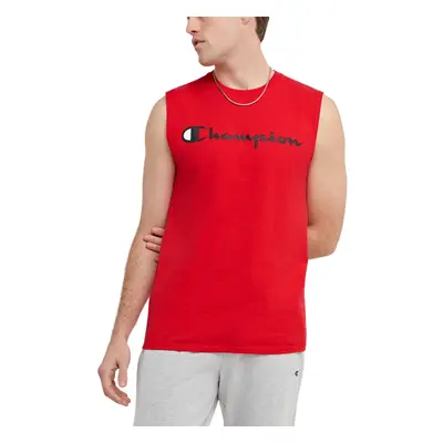 Champion Men's Classic Jersey Muscle Tee Screen Print Script Scarlet