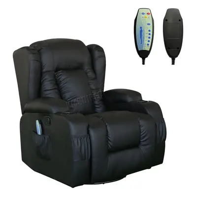 (Black) WESTWOOD | Leather Recliner Armchair | Swivel Heated Chair Massage Gaming Chair