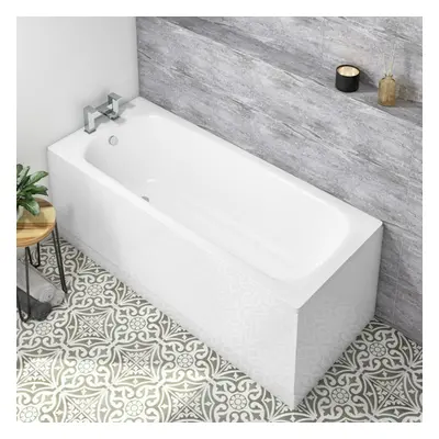 Nes Home 1600mm x 700mm Standard Round Single Ended Bath With Legs, Bath Screen White