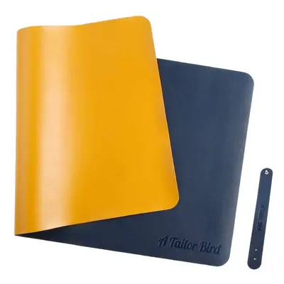 (Blue + yellow, L) PU Leather Mouse Pad Waterproof Desktop Protective Mat Double Side Keyboard &