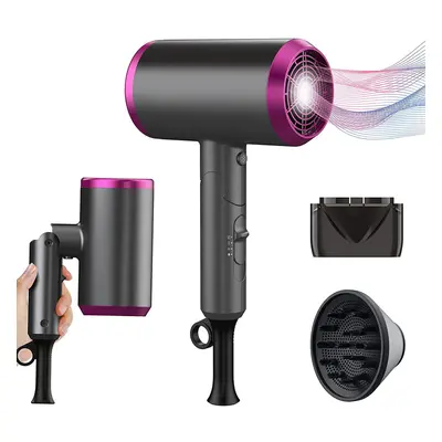 Travel Hair Dryer with Diffuser, Professional Hairdryer Low Noise Lightweight Blow Dryer for Cur