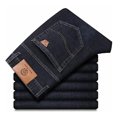 Men Stretch Regular Fit Jeans Business Casual Classic Style Denim Trousers Male Pants