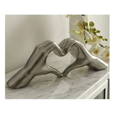 Heart Ceramic Hand Sculpture In Silver