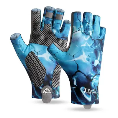 (Blue, XL) Fishing Gloves for Men Fingerless Cycling Gloves Non-slip Outdoor Sports Sunscreen Su