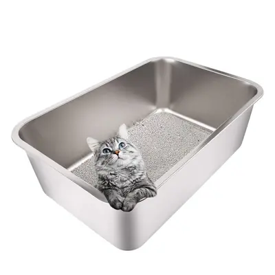 Yangbaga 2XL Cat Litter Tray Suit for Two Cats ï¼High Side Rabbit Litter Trayï¼Stainless Steel