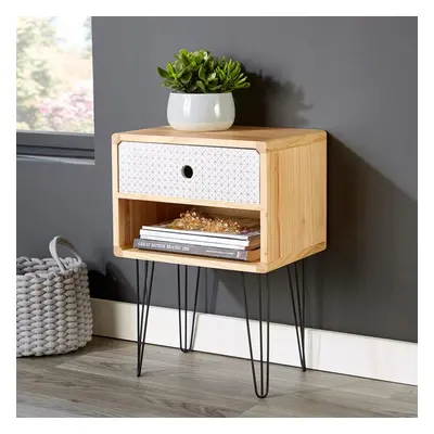 Retro Wooden Side Table or Bedside Cabinet Drawer Storage Unit Metal Legs