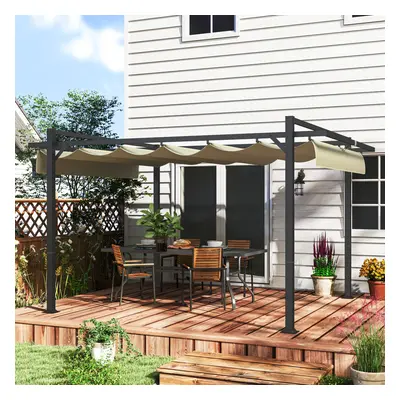 Outsunny x 4m Pergola with Retractable Roof and Aluminium Frame, Khaki