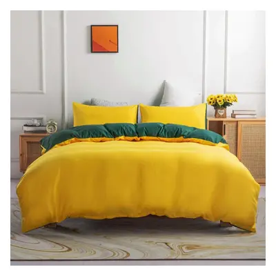 (yellow, 228x228cm(3pcs)) Bedding Set Solid Color Double Quilt Cover Pillowcase Three-piece Cott