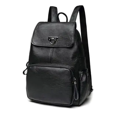 (black) Backpack Women&apos;s Casual Leather Women&apos;s Bag Fashion Portable Ladies Travel Stu