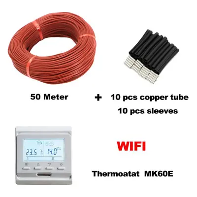 (50m cable+thermostat) 50/100m Heating Cable And Smart Thermostat 12k Floor Warm Wire 33ohm/m Wi