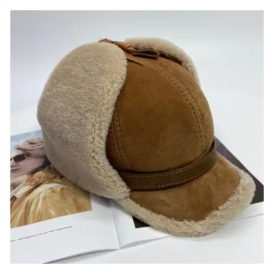 (khaki, 55-62cm) Wool Hat For Women Men Unisex Fluffy Winter Warm Ear Coverd Bomber Snow Cap She