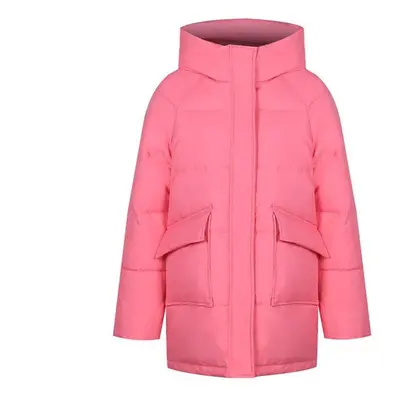 (pink, L) Autumn Winter Thicken Warm Parka Women Casual Sweety Solid Color Big Pocket Loose Shor