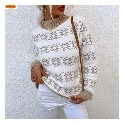 (khaki, L) Zimoxuan New Winter Knit Sweater For Women Half Turtleneck Christmas Snowflake Pullov