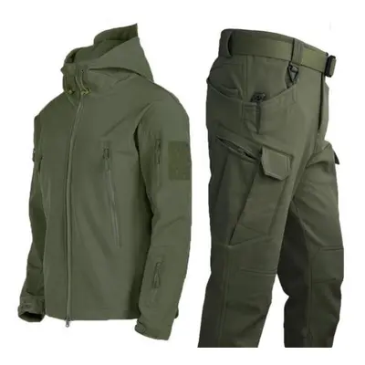 (army green, M) Military Shark Skin Soft Shell Suits Men Tactical Windproof Waterproof Jacket Me