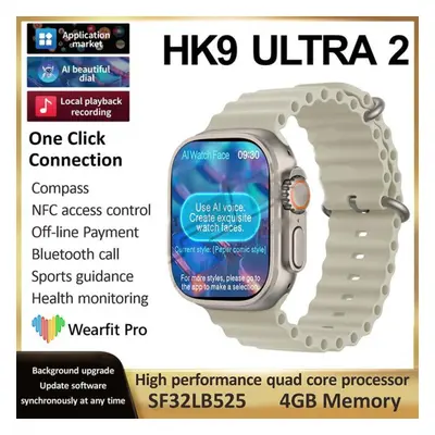 (Grey) HK9 Ultra Smartwatch AMOLED 4GB Watch Ultra2 ChatGPT NFC Smart Watch for Men Ai Watch Fac