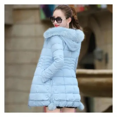 (blue, XXXL) Winter Cotton Padded Clothes Long Body Repair Hooded Down Coat Women Padded Jacket 