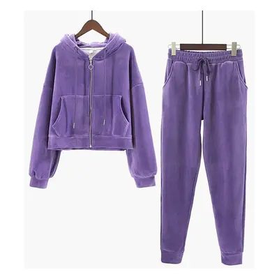 (purple, XL) Autumn Winter Thick Warm Casual Women&apos;s Suit Korean Women Velvet Tracksuit Pie