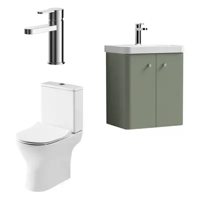 Cloakroom Suite - Wall Hung 500mm Vanity, Toilet and Tap Set - Green