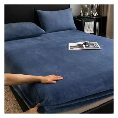 (blue, Bed sheet (180x200x25cm)) Hot Colors Velvet Queen/king Bed Sheet Protector Fitted Winter 