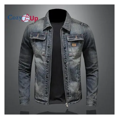 (blue, 2XL) Cozy Up Jean Jacket For Men Slim Fit Ripped Denim Jacket Coat