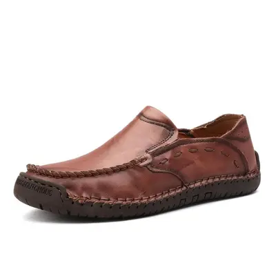 (red,brown, 43) Plus Size Men Loafers Split Leather Shoes Men Casual Shoes Comfortable Quality M