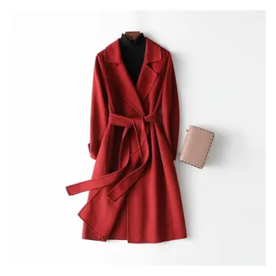 (as the picture, M) Handcrafted Long Woolen Coat For Women - Elegant Pure Color Overcoat