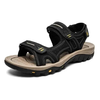 (black, 41) Mens Large Size Genuine Leather Men Sandals Summer Men Beach Sandals Outdoor Sandals