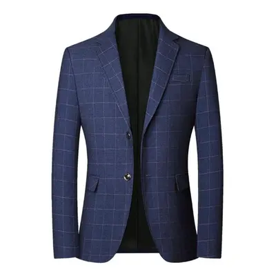 (navy blue, XXXXL) Large Size Men&apos;s Vintage Plaid Blazer Casual Slim Business Social Blazer