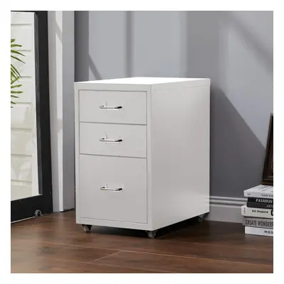 (White) Drawers Metal Filing Cabinet w/ Wheels Compact Under Desk