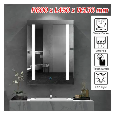 LED Bathroom Mirror Cabinet Storage & Shaver Socket Demister Sensor Wall Mounted