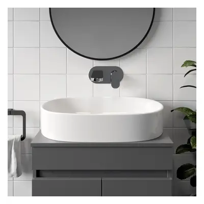 Ceramic Bathroom Vanity Wash Basin Sink Countertop Oval Modern x 380mm White