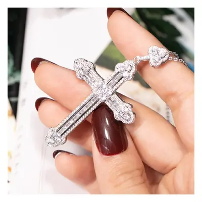 925 Sterling silver Cross Pendant Necklace Clear pave SONA Diamond Necklace Pendant for Men Wome