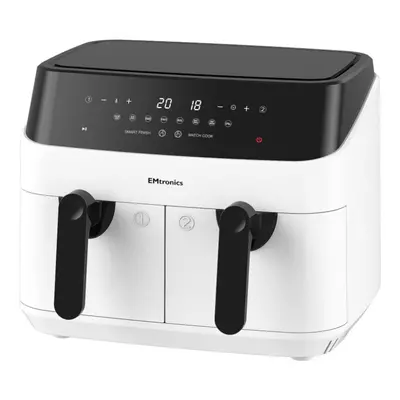 EMtronics Double Basket Air Fryer Litre with Minute Timer - White