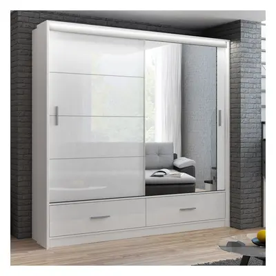 (White Gloss, door cm width) Sliding door wardrobe Marsylia with mirror and led