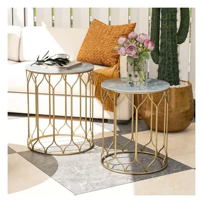 Outsunny Nesting Small Garden Table Set of with Marble Effect Top, Multi