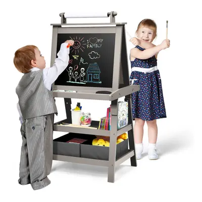 Kids Art Easel Double-Sided Easel w/ Whiteboard Chalkboard & Paper Rol