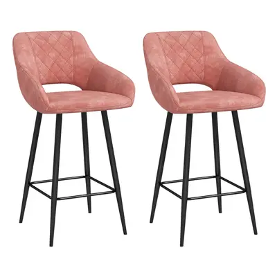 HOMCOM Bar Stools Set of 2, Velvet-Touch Fabric Counter Height Bar Chairs Pink