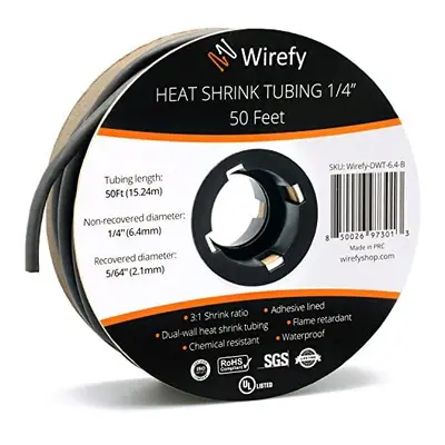 Wirefy 1/4" Heat Shrink Tubing - 3:1 Ratio - Adhesive Lined - Marine Grade Heat Shrink - Black -