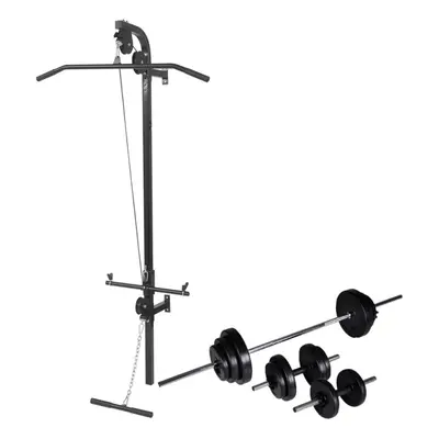 vidaXL Wall-mounted Power Tower with Barbell and Dumbbell Set 30.5kg Station