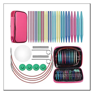 26 Pieces Aluminum Interchangeable Circular Knitting Needle Set,13 Size Interchangeable Crochet 