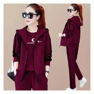 (wine red, XXL) Sportswear Fashion Casual Sweater Three-piece Cardigan Middle-aged And Elderly W